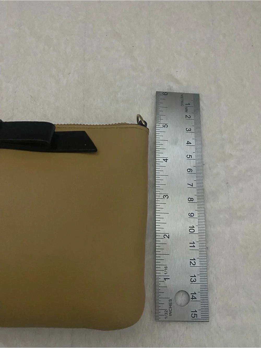 kate spade Caramel Wristlet with Black Bow and Gold Heart-Link Extender